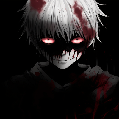 Image For Post | Tokyo Ghoul's Kaneki in a scary mood, monochrome with red vibrant eye. scary anime pfp for boys pfp for discord. - [Scary Anime PFP Collection](https://hero.page/pfp/scary-anime-pfp-collection)