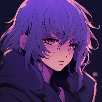 Image For Post | Gloomy expression on a character with wavy purple hair, soft shading and faint glow effect. purple anime male pfp pfp for discord. - [Purple Pfp Anime Collection](https://hero.page/pfp/purple-pfp-anime-collection)