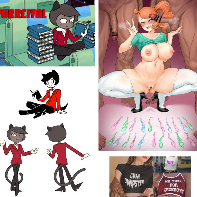 Image For Post | Requesting the image on the right with Purrcy, bunch change the top he’s wearing to one on the bottom-right, and keep the thigh-highs and heels. Boner or soft is up to the artist.