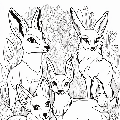 Image For Post | Sketch of Eevee's elemental evolutions; bold lines and minimal details. printable coloring page, black and white, free download - [Eevee Evolutions Coloring Pages: Adult, Kids, Pokemon Coloring](https://hero.page/coloring/eevee-evolutions-coloring-pages:-adult-kids-pokemon-coloring)