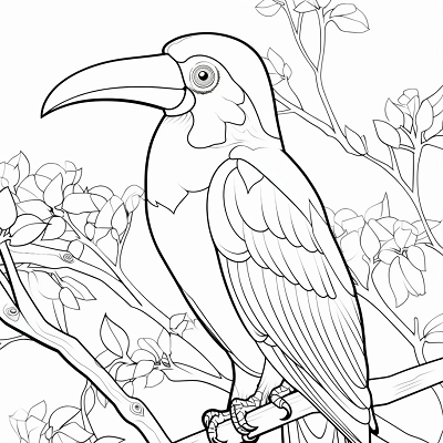 Image For Post Tropical Toucan on Branch - Printable Coloring Page