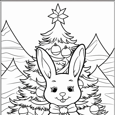 Image For Post Bunny with Christmas Tree - Printable Coloring Page