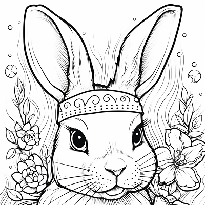 Image For Post Elegant Bunny with Floral Ornamentation - Printable Coloring Page