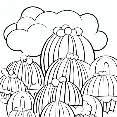 Image For Post Festive Rainbow and Party Hats - Printable Coloring Page