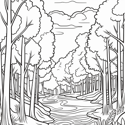 Image For Post Forest River View - Printable Coloring Page