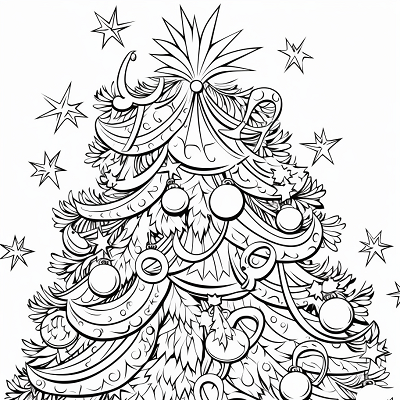 Image For Post Elaborate Christmas Tree and Trinkets - Printable Coloring Page