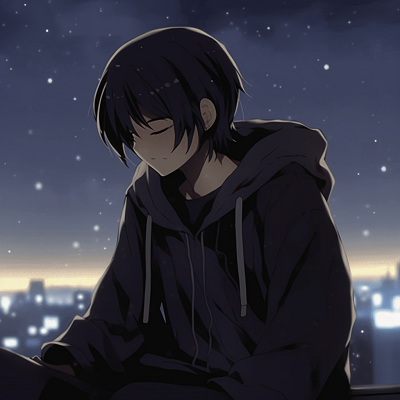 Image For Post | A sad male anime character against a dark night sky, starlight highlighting his despair, with a focus on dark colours and silhouettes. sad anime pfp male - [Anime Sad Pfp Central](https://hero.page/pfp/anime-sad-pfp-central)