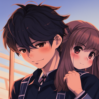 Image For Post | An anime couple dressed in Japanese school uniforms, with signs of affection and care, displayed using both muted and bright colors and precise line work. assortment of anime matching pfp couple - [Anime Matching Pfp Couple](https://hero.page/pfp/anime-matching-pfp-couple)