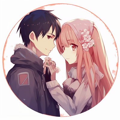 Image For Post | Close-up of Kirito with Asuna, focus on character details and pastel tones best duo: matching anime pfp for girl and boy couples - [Boosted Selection of Matching Anime PFP for Couples](https://hero.page/pfp/boosted-selection-of-matching-anime-pfp-for-couples)