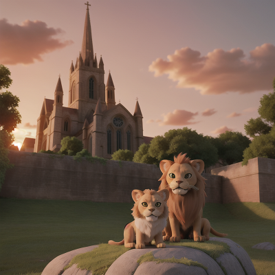 Image For Post Anime, cathedral, goblin, sunset, lion, dog, HD, 4K, AI Generated Art