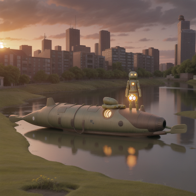 Image For Post Anime, swamp, submarine, city, sunset, robot, HD, 4K, AI Generated Art