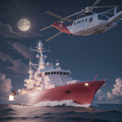 Image For Post Anime, boat, helicopter, ocean, villain, moonlight, HD, 4K, AI Generated Art