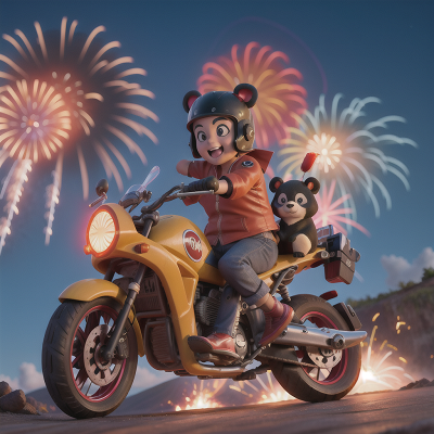 Image For Post Anime, volcano, fireworks, panda, energy shield, motorcycle, HD, 4K, AI Generated Art