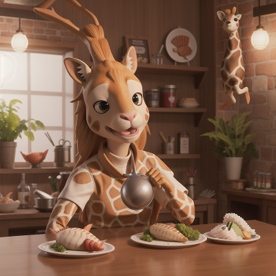 Image For Post Anime, giraffe, shield, seafood restaurant, chef, rabbit, HD, 4K, AI Generated Art
