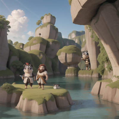 Image For Post Anime, cavemen, sword, island, river, panda, HD, 4K, AI Generated Art