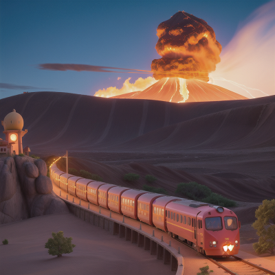 Image For Post Anime, city, electric guitar, volcano, train, desert, HD, 4K, AI Generated Art