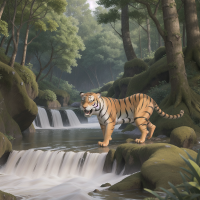 Image For Post Anime, flood, forest, ocean, dragon, tiger, HD, 4K, AI Generated Art