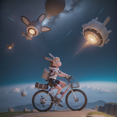 Image For Post Anime, bicycle, rabbit, castle, space station, meteor shower, HD, 4K, AI Generated Art