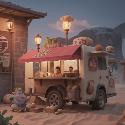 Image For Post Anime, ogre, ancient scroll, sandstorm, taco truck, lamp, HD, 4K, AI Generated Art
