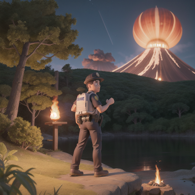 Image For Post Anime, bigfoot, volcano, moonlight, police officer, island, HD, 4K, AI Generated Art