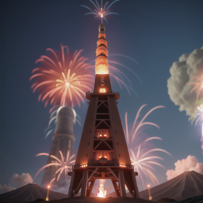 Image For Post Anime, alien, rocket, fireworks, tower, volcano, HD, 4K, AI Generated Art