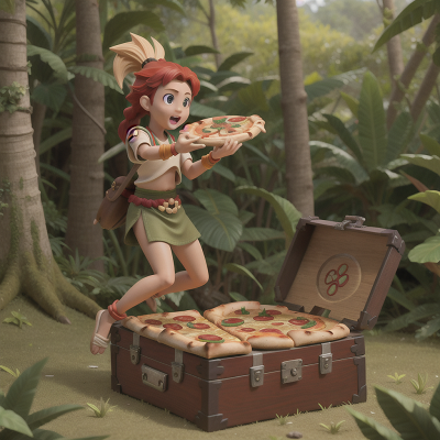 Image For Post Anime, jungle, flying, pizza, tribal warriors, treasure chest, HD, 4K, AI Generated Art