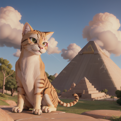 Image For Post Anime, drought, cat, pyramid, griffin, thunder, HD, 4K, AI Generated Art