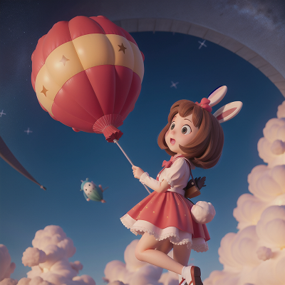 Image For Post Anime, tower, umbrella, balloon, stars, rabbit, HD, 4K, AI Generated Art