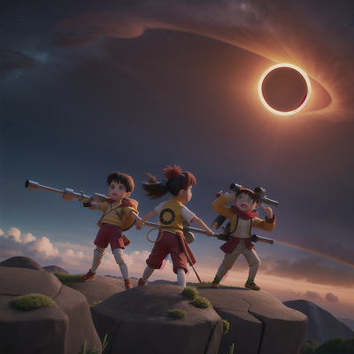 Image For Post Anime, solar eclipse, fighting, rainbow, telescope, celebrating, HD, 4K, AI Generated Art