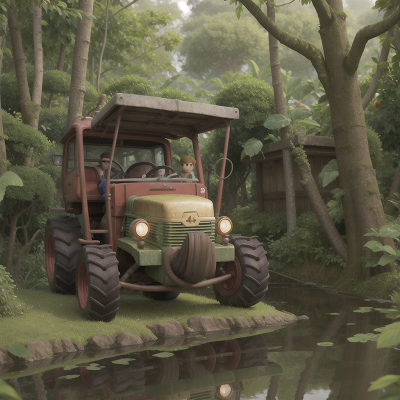 Image For Post Anime, jungle, boat, enchanted mirror, ogre, tractor, HD, 4K, AI Generated Art
