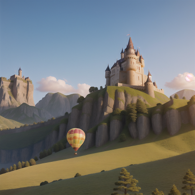 Image For Post Anime, wind, medieval castle, mountains, balloon, sasquatch, HD, 4K, AI Generated Art