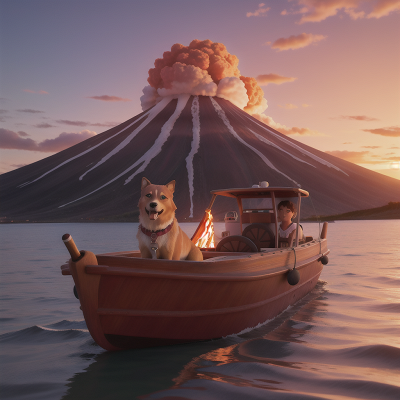 Image For Post Anime, boat, sunset, volcano, airplane, dog, HD, 4K, AI Generated Art