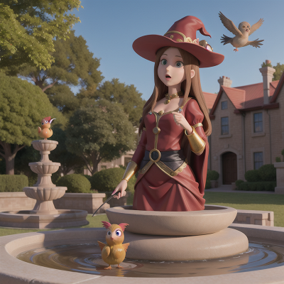 Image For Post Anime, fountain, suspicion, witch, bird, queen, HD, 4K, AI Generated Art