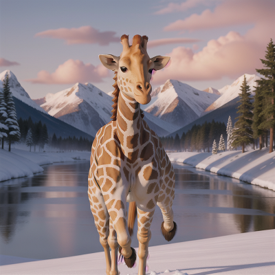 Image For Post Anime, scientist, giraffe, snow, river, mountains, HD, 4K, AI Generated Art