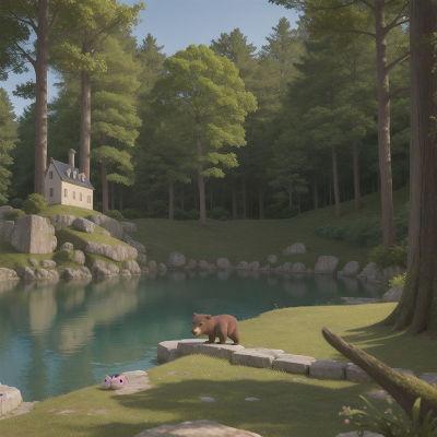 Image For Post Anime, swimming, sword, forest, castle, bear, HD, 4K, AI Generated Art
