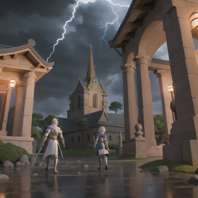 Image For Post Anime, storm, temple, robot, knights, cathedral, HD, 4K, AI Generated Art