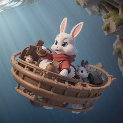Image For Post Anime, rabbit, sled, river, skyscraper, underwater city, HD, 4K, AI Generated Art