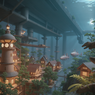 Image For Post Anime, forest, city, time machine, underwater city, submarine, HD, 4K, AI Generated Art