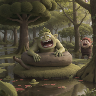 Image For Post Anime, crying, swamp, troll, enchanted forest, city, HD, 4K, AI Generated Art