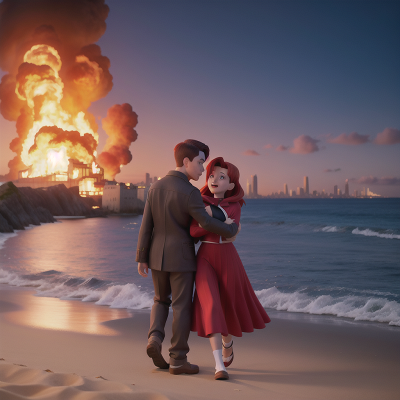 Image For Post Anime, fire, beach, city, holodeck, romance, HD, 4K, AI Generated Art