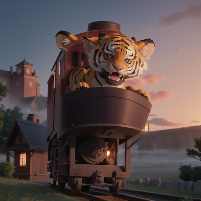 Image For Post Anime, vampire's coffin, sunset, tiger, train, fog, HD, 4K, AI Generated Art