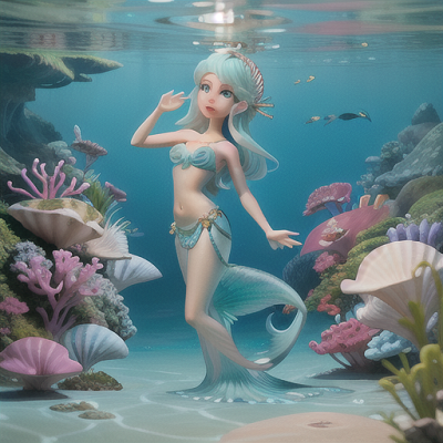 Image For Post Anime Art, Serene mermaid, pale blue cascading hair, in a hidden ocean cove