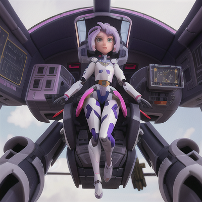 Image For Post Anime Art, Brave mecha pilot, lavender hair in an asymmetrical bob, within a futuristic robot cockpit