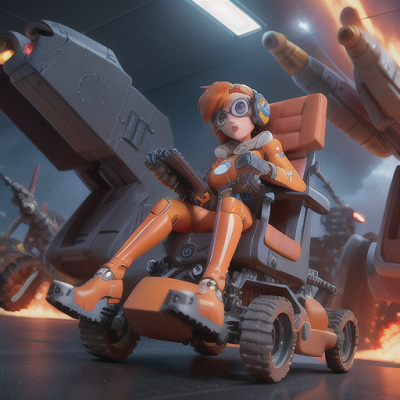 Image For Post | Anime, manga, Fearless mech pilot, fiery orange hair with goggles, in a high-tech cockpit, gripping controls of a mighty robot, giant mechs and futuristic war machines engaging in a heated battle, stylish flight suit with armor, intricate and polished mecha anime style, adrenaline-pumping action and intensity - [AI Art, Anime Allies Themed Images ](https://hero.page/examples/anime-allies-themed-images-stable-diffusion-prompt-library)