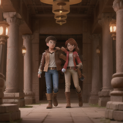 Image For Post Anime Art, Resourceful adventurer, red-eyed and brown-haired, inside an ancient temple