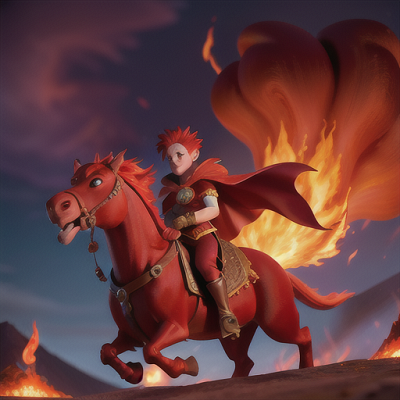 Image For Post Anime Art, Fire spirit prince, cinder-red hair and blazing aura, in front of an active volcano