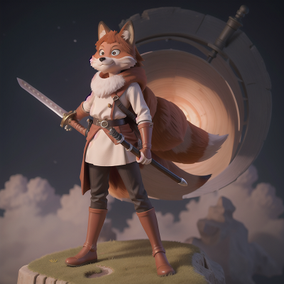 Image For Post Anime, telescope, fox, fog, king, sword, HD, 4K, AI Generated Art