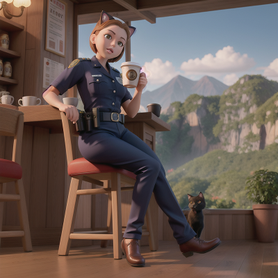 Image For Post Anime, police officer, coffee shop, cat, mountains, villain, HD, 4K, AI Generated Art