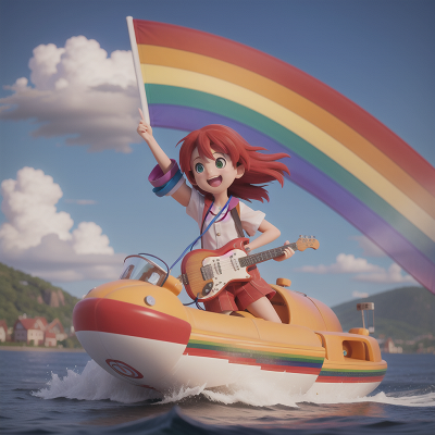 Image For Post Anime, rainbow, electric guitar, hovercraft, celebrating, village, HD, 4K, AI Generated Art