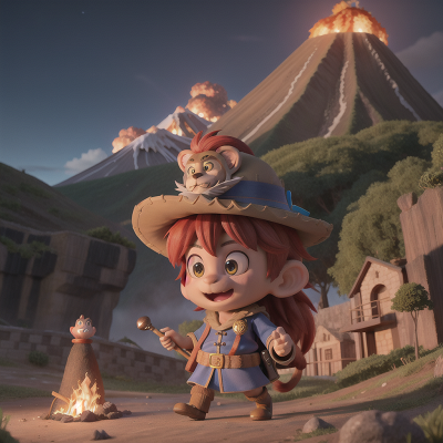 Image For Post Anime, wizard's hat, police officer, lion, monkey, volcano, HD, 4K, AI Generated Art